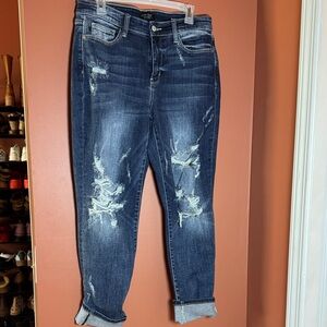 Judy Blue Dark Wash Distressed Boyfriend Jeans